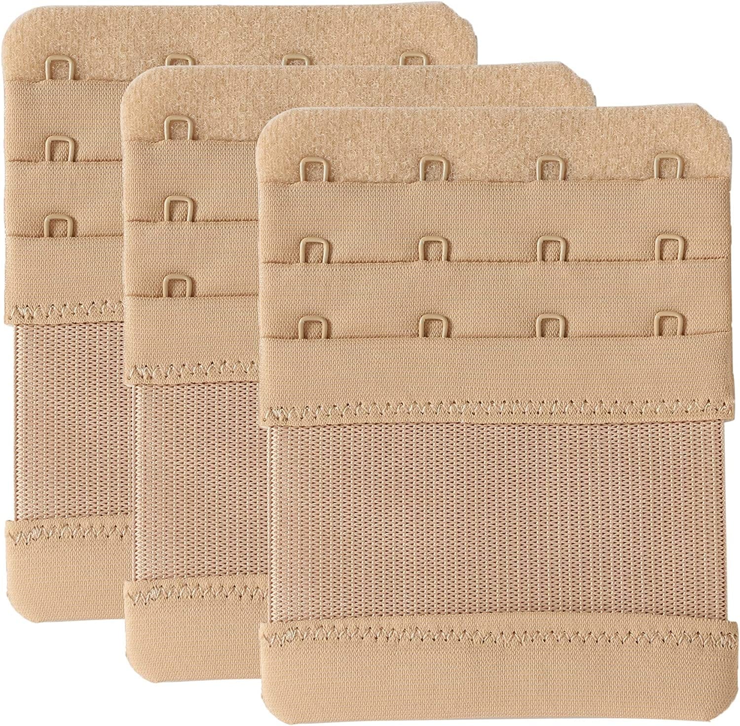 Bra Extenders 4 Hook Elastic Stretchy Bra Extensions Strap Comfortable 3Pcs-Pack Beige / One Size