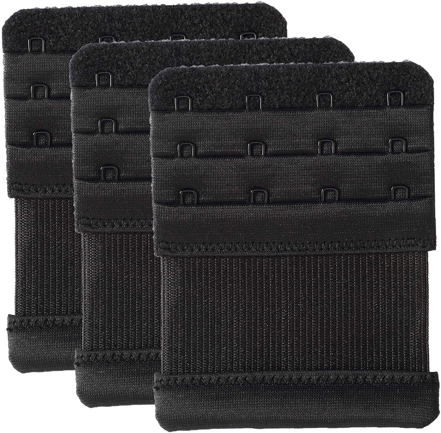 Bra Extenders 4 Hook Elastic Stretchy Bra Extensions Strap Comfortable 3Pcs-Pack Black / One Size