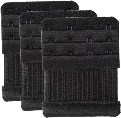 Bra Extenders 4 Hook Elastic Stretchy Bra Extensions Strap Comfortable 3Pcs-Pack Black / One Size