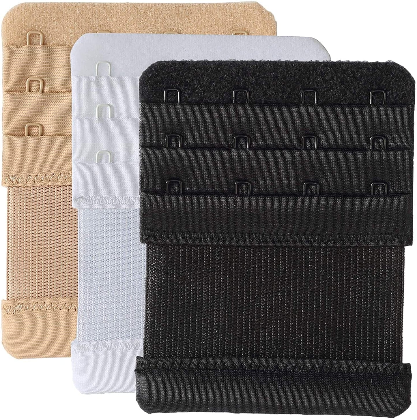 Bra Extenders 4 Hook Elastic Stretchy Bra Extensions Strap Comfortable 3Pcs-Pack Black, Beige, White / One Size