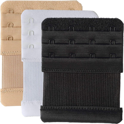Bra Extenders 4 Hook Elastic Stretchy Bra Extensions Strap Comfortable 3Pcs-Pack Black, Beige, White / One Size
