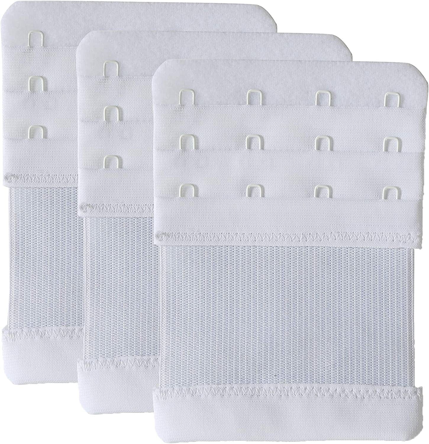 Bra Extenders 4 Hook Elastic Stretchy Bra Extensions Strap Comfortable 3Pcs-Pack White / One Size