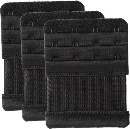 Bra Extenders 4 Hook Elastic Stretchy Bra Extensions Strap Comfortable 3Pcs-Pack Black / One Size