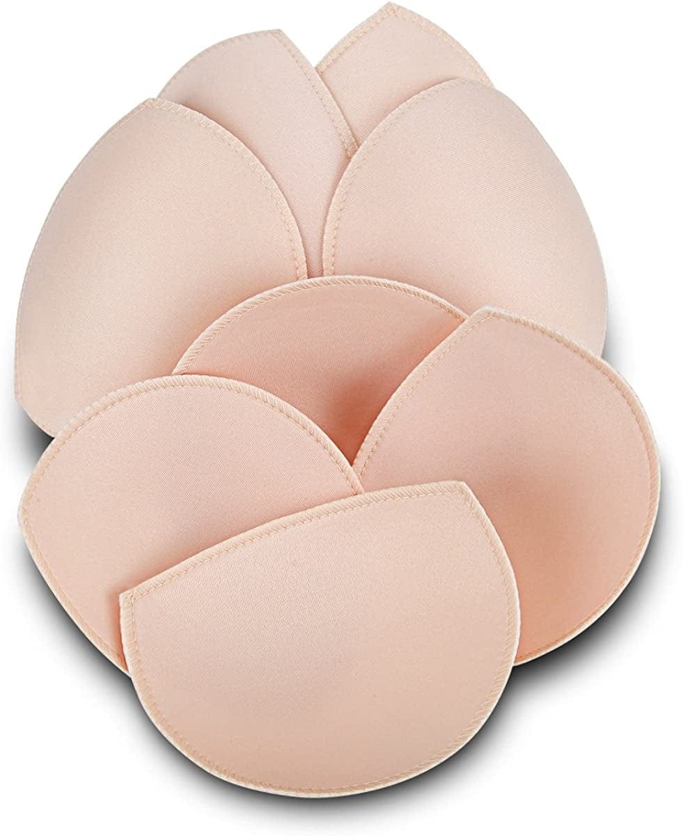 Bra Inserts 4 Pairs,Sermicle Bra Pads Sewed Stitched Removable for Sports Bra B/C,C/D & D/E Cup Optional Beige Semicircle / B/C Cup