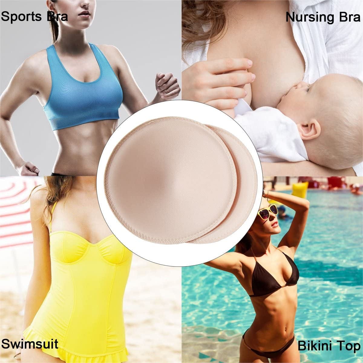 Bra Inserts 4 Pairs,Sermicle Bra Pads Sewed Stitched Removable for Sports Bra B/C,C/D & D/E Cup Optional