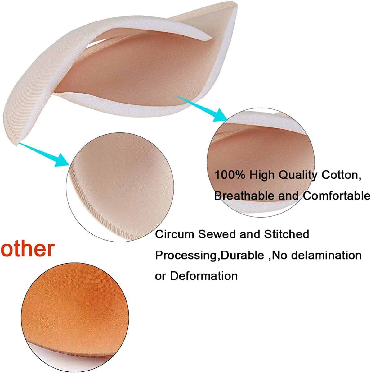Bra Inserts 4 Pairs,Sermicle Bra Pads Sewed Stitched Removable for Sports Bra B/C,C/D & D/E Cup Optional