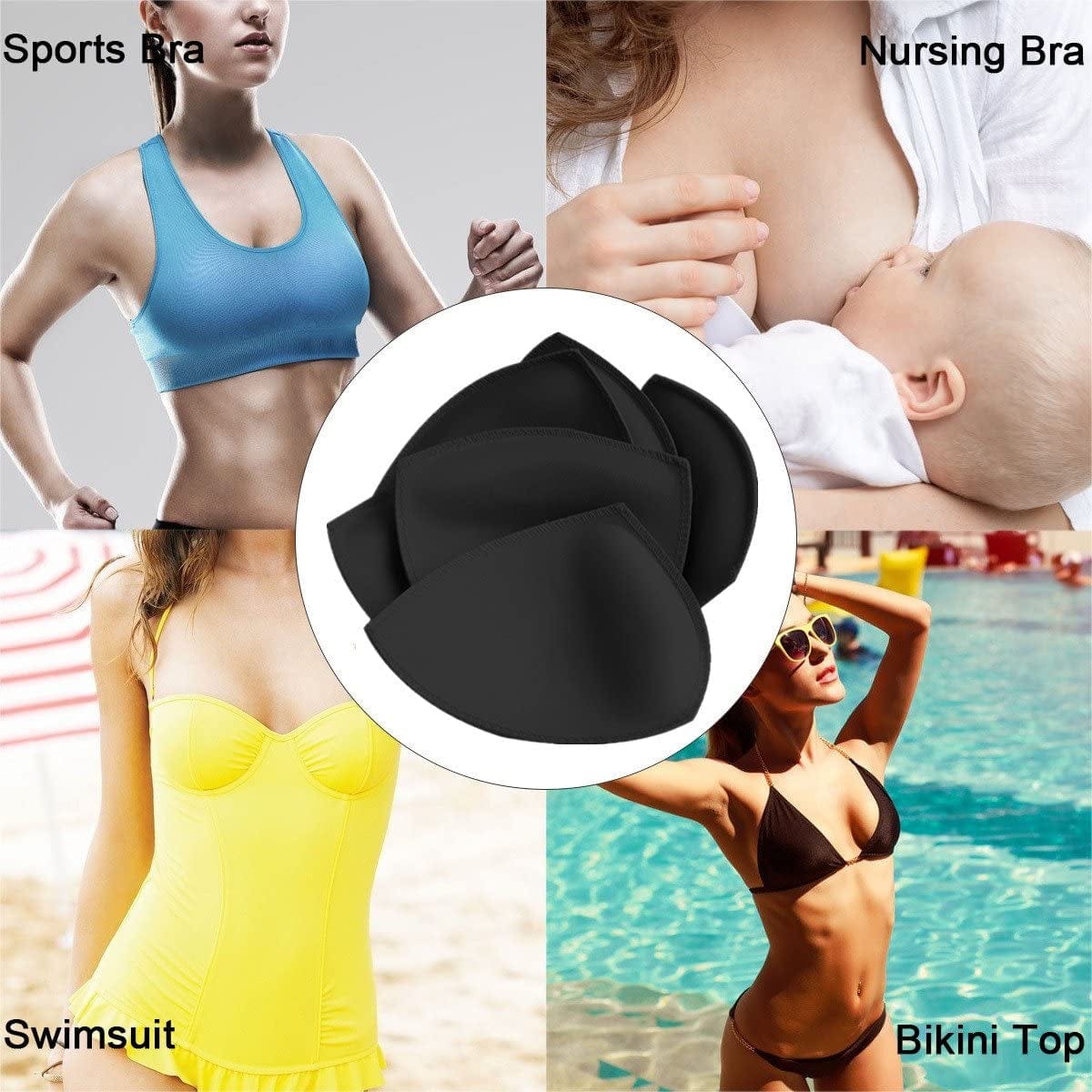 Bra Pad Inserts 4 Pairs,Sermicle Bra Pads Sewn Padded for Sports Bra A/B or C/D,D/E Cup Beige or Black, White Optional