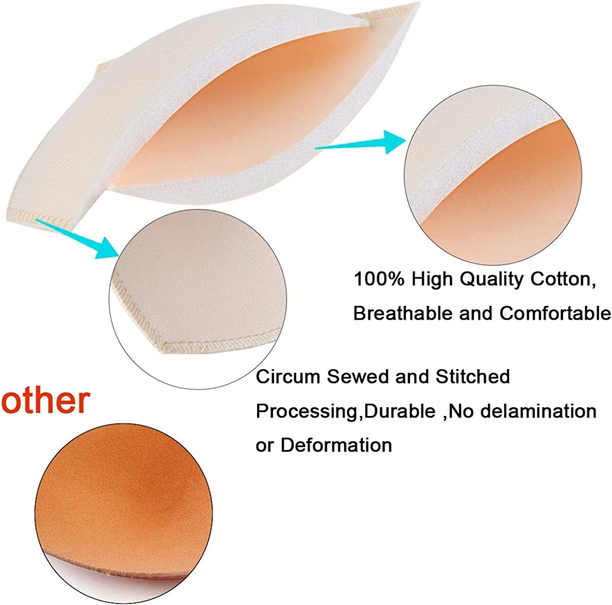 Bra Pad Inserts 4 Pairs,Sermicle Bra Pads Sewn Padded for Sports Bra A/B or C/D,D/E Cup Beige or Black, White Optional