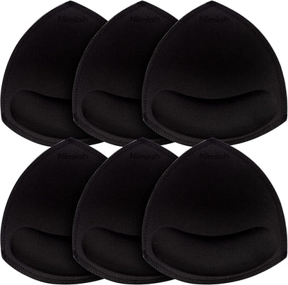 Bra Pads Insert 3 Pairs Sewn Edge Bra Inserts AB, CD, DE Cups | Bra Replacement Pad Beige Black White Optional Black / Small-Medium