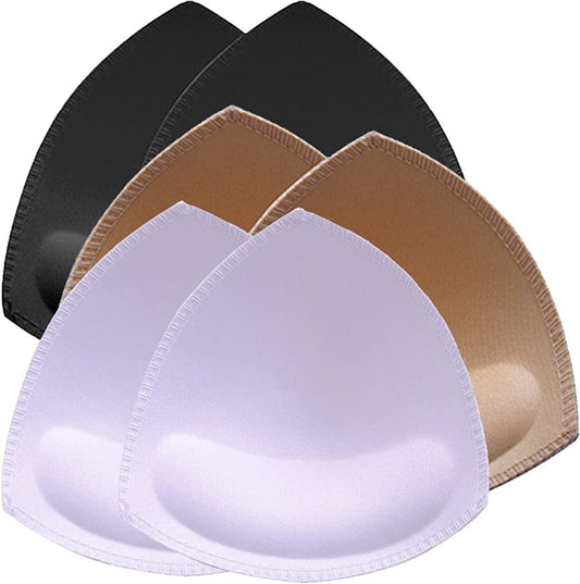 Bra Pads Insert 3 Pairs Sewn Edge Bra Inserts AB, CD, DE Cups | Bra Replacement Pad Beige Black White Optional Beige-black-white / C/D