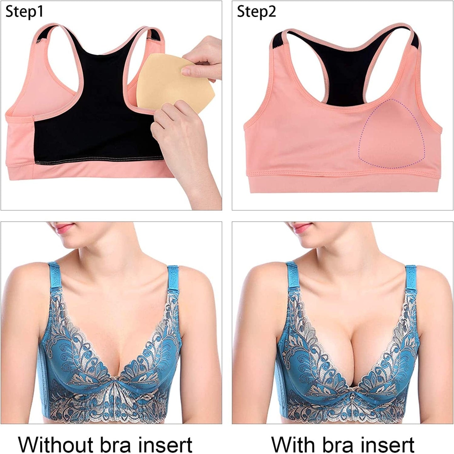 Bra Pads Inserts 8 Pairs, Bra Cups Inserts, Removable Breast Enhancers Inserts for Women (Beige)