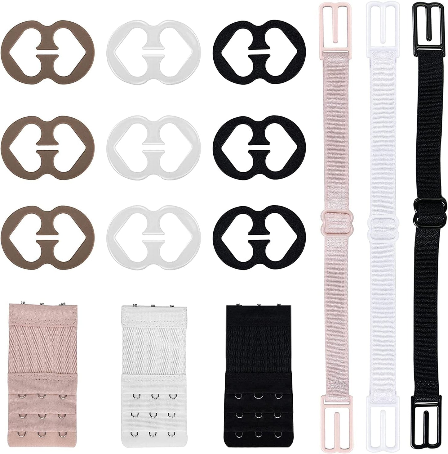 Bra Strap Clips, Bra Extenders 3 Hooks, Bra Strap Holder, Bra Clips for the Back 15 Pack Bra Strap Combination