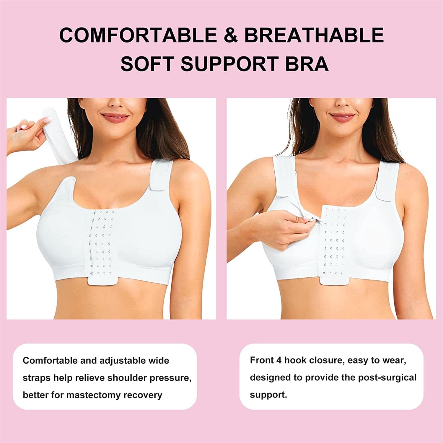 BRABIC Post Surgery Everyday Bras for Women Front Closure Mastectomy Support Bra with Adjustable Straps Wirefree