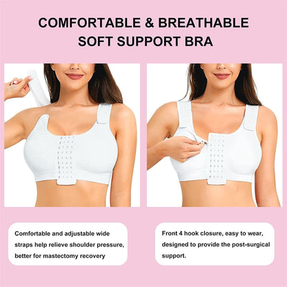 BRABIC Post Surgery Everyday Bras for Women Front Closure Mastectomy Support Bra with Adjustable Straps Wirefree