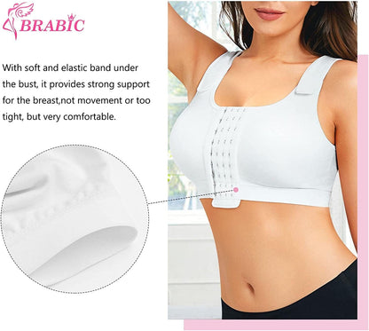 BRABIC Post Surgery Everyday Bras for Women Front Closure Mastectomy Support Bra with Adjustable Straps Wirefree