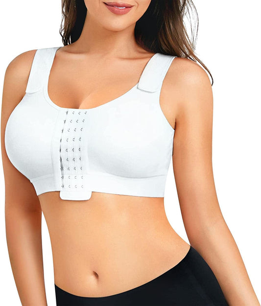 BRABIC Post Surgery Everyday Bras for Women Front Closure Mastectomy Support Bra with Adjustable Straps Wirefree White / XX-Large