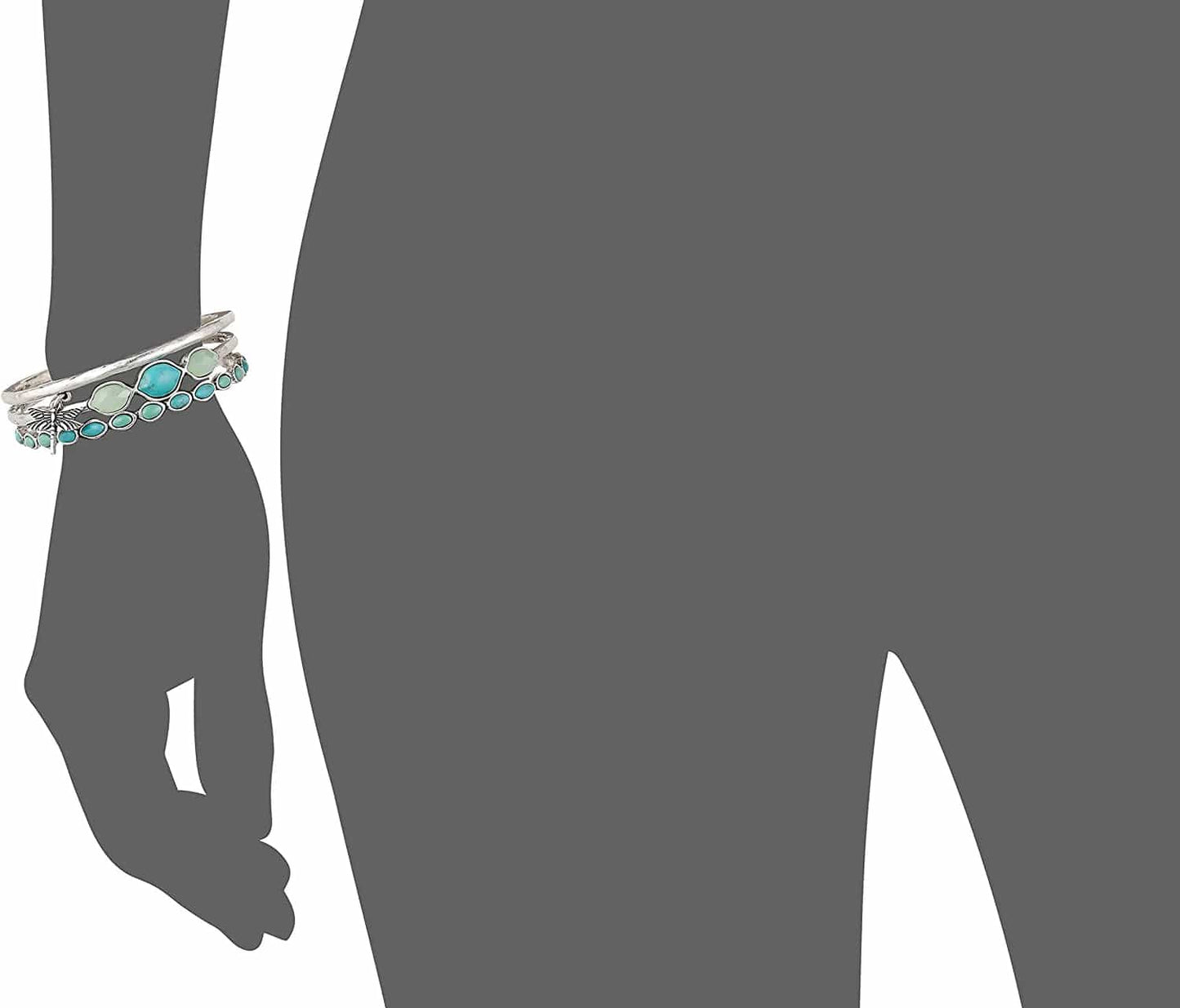 Bracelet Set, Silver-Tone Turquoise Dragonfly Bangle Bracelets