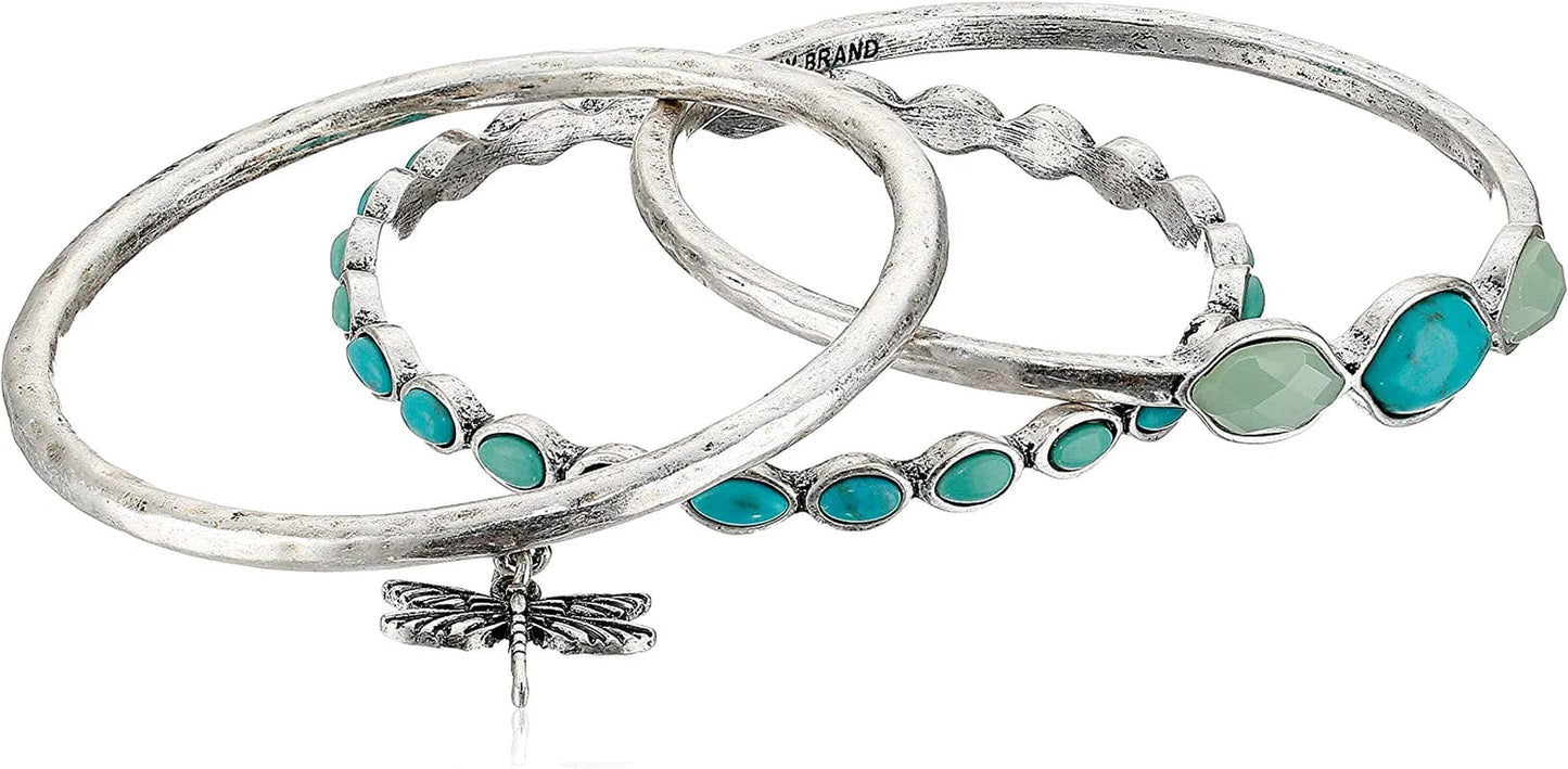 Bracelet Set, Silver-Tone Turquoise Dragonfly Bangle Bracelets