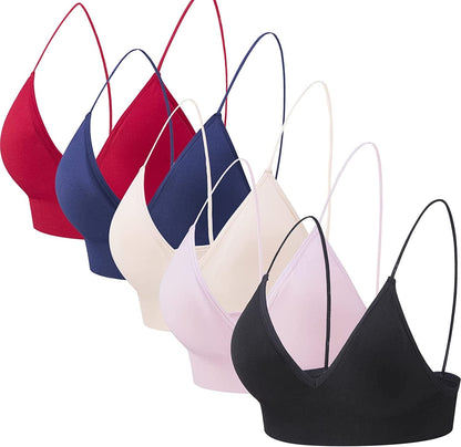 Bralettes for Women Wireless Triangle Bralettes Padded Wire Free V Neck Sleep Bra for Women Girls Black+beige+pink+blue+red / Medium