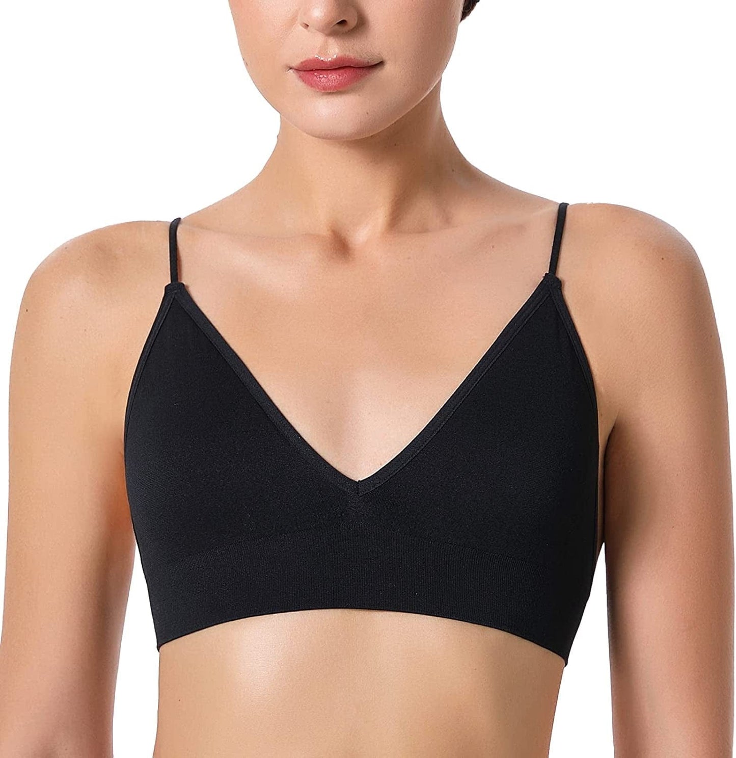 Bralettes for Women Wireless Triangle Bralettes Padded Wire Free V Neck Sleep Bra for Women Girls Black / Medium