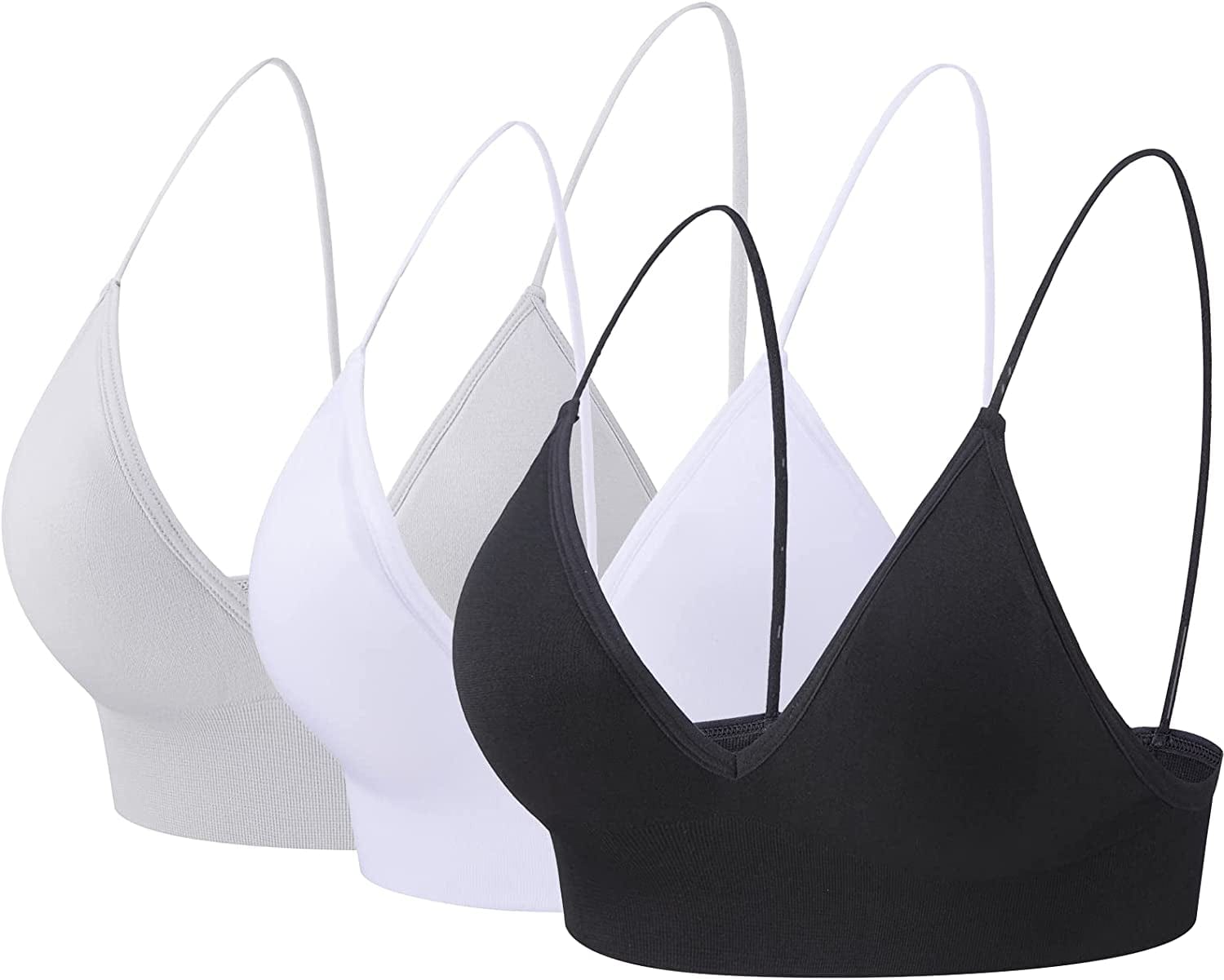 Bralettes for Women Wireless Triangle Bralettes Padded Wire Free V Neck Sleep Bra for Women Girls Black+white+grey / Medium