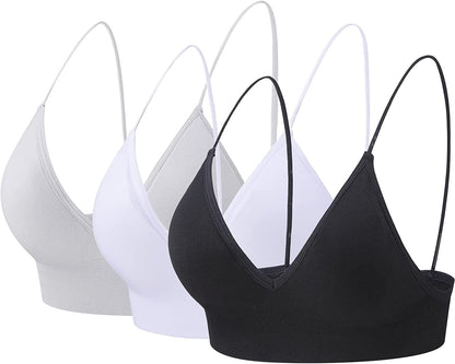 Bralettes for Women Wireless Triangle Bralettes Padded Wire Free V Neck Sleep Bra for Women Girls Black+white+grey / Medium