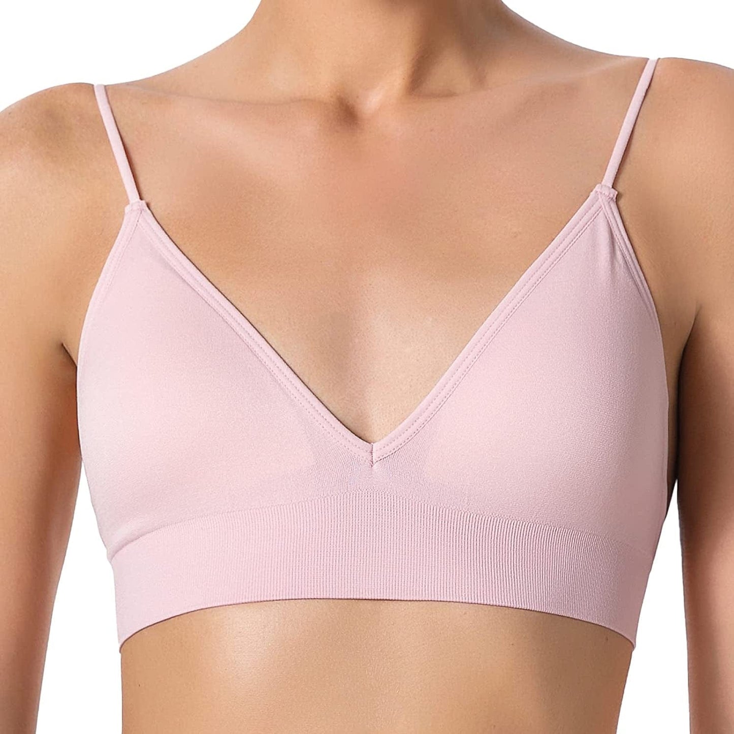 Bralettes for Women Wireless Triangle Bralettes Padded Wire Free V Neck Sleep Bra for Women Girls Pink / Medium