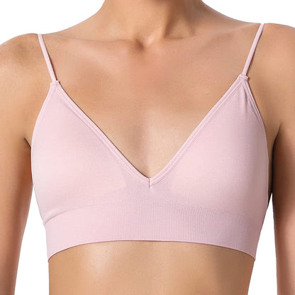 Bralettes for Women Wireless Triangle Bralettes Padded Wire Free V Neck Sleep Bra for Women Girls Pink / Medium