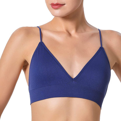 Bralettes for Women Wireless Triangle Bralettes Padded Wire Free V Neck Sleep Bra for Women Girls Blue / Small