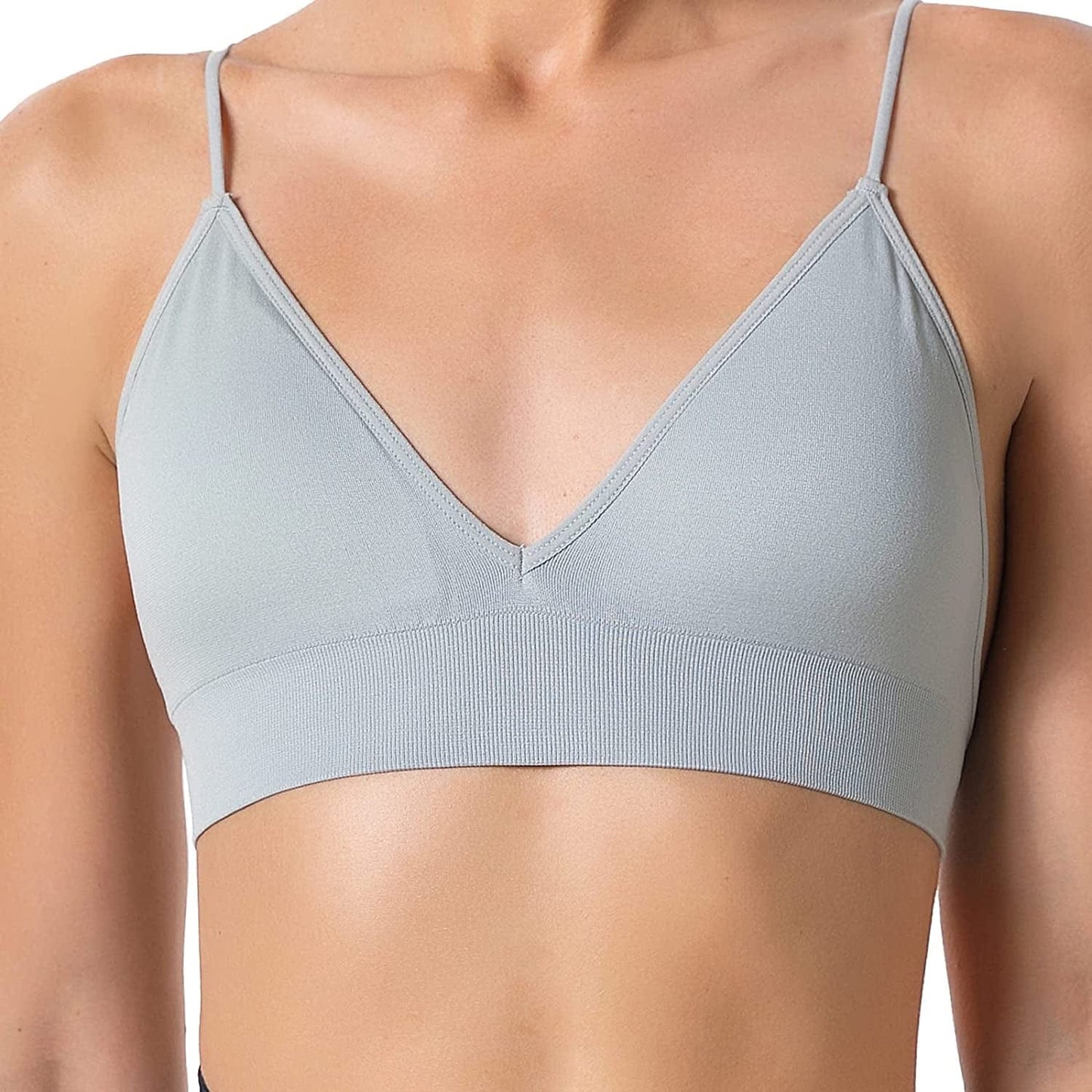 Bralettes for Women Wireless Triangle Bralettes Padded Wire Free V Neck Sleep Bra for Women Girls Grey / Medium