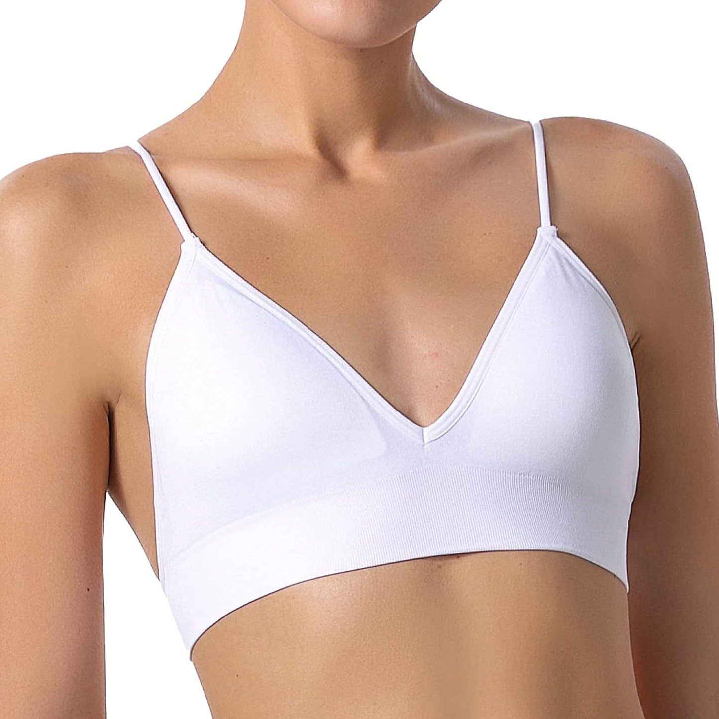 Bralettes for Women Wireless Triangle Bralettes Padded Wire Free V Neck Sleep Bra for Women Girls White / Medium
