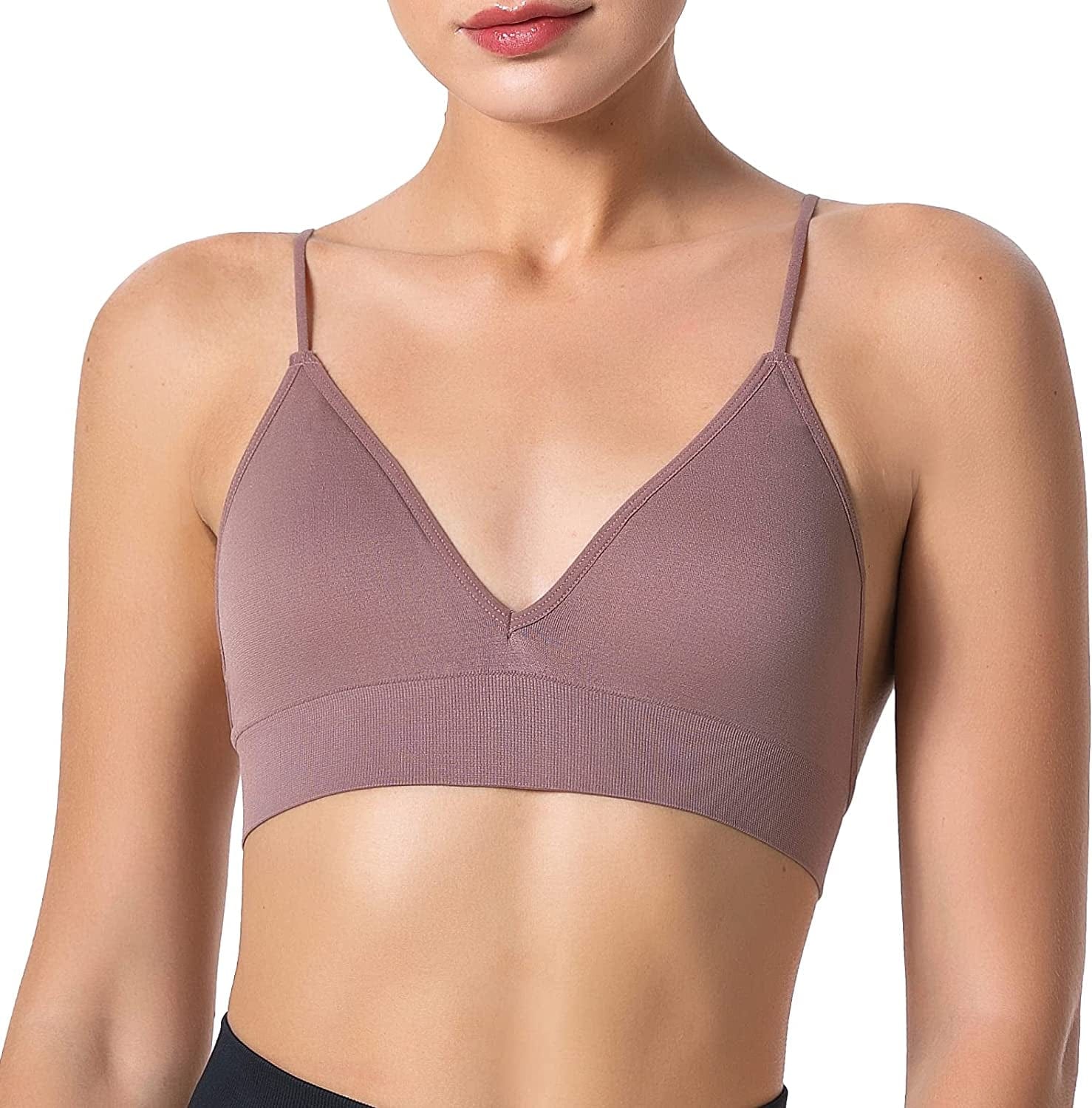 Bralettes for Women Wireless Triangle Bralettes Padded Wire Free V Neck Sleep Bra for Women Girls Bean Paste / Medium