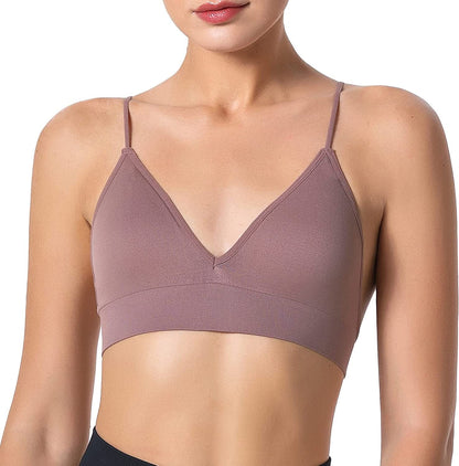 Bralettes for Women Wireless Triangle Bralettes Padded Wire Free V Neck Sleep Bra for Women Girls Bean Paste / Medium