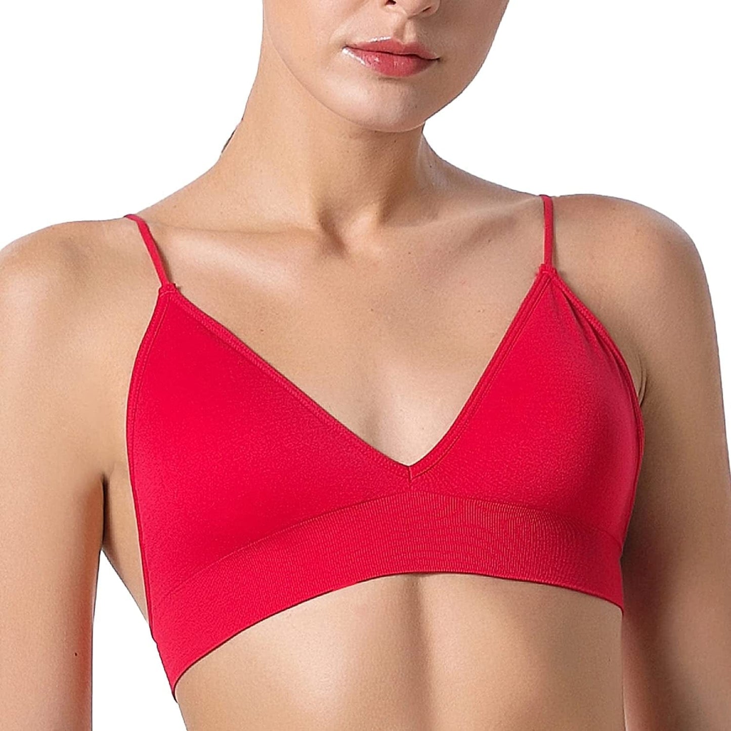 Bralettes for Women Wireless Triangle Bralettes Padded Wire Free V Neck Sleep Bra for Women Girls Red / Medium