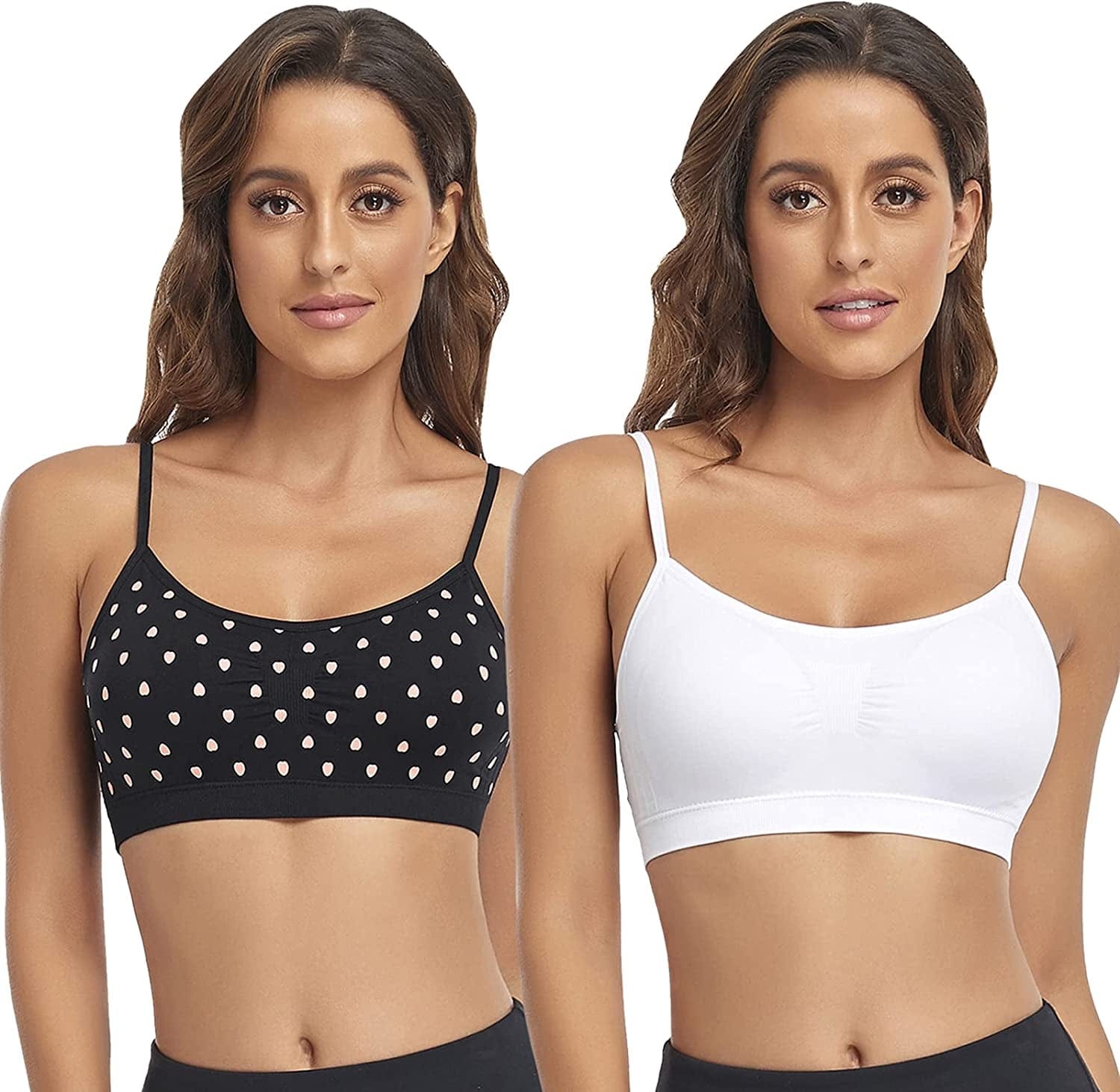 Bralettes Padded Cami Strap Bra, Seamless Sports Bra, Wireless Comfort Lightly T-Shirt Bra White 1, Black Heart 1 / Large