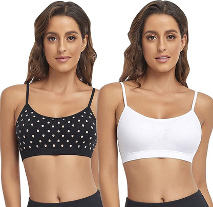 Bralettes Padded Cami Strap Bra, Seamless Sports Bra, Wireless Comfort Lightly T-Shirt Bra White 1, Black Heart 1 / Large