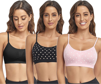 Bralettes Padded Cami Strap Bra, Seamless Sports Bra, Wireless Comfort Lightly T-Shirt Bra Black 1, Black Heart 1, Pink 1 / Large