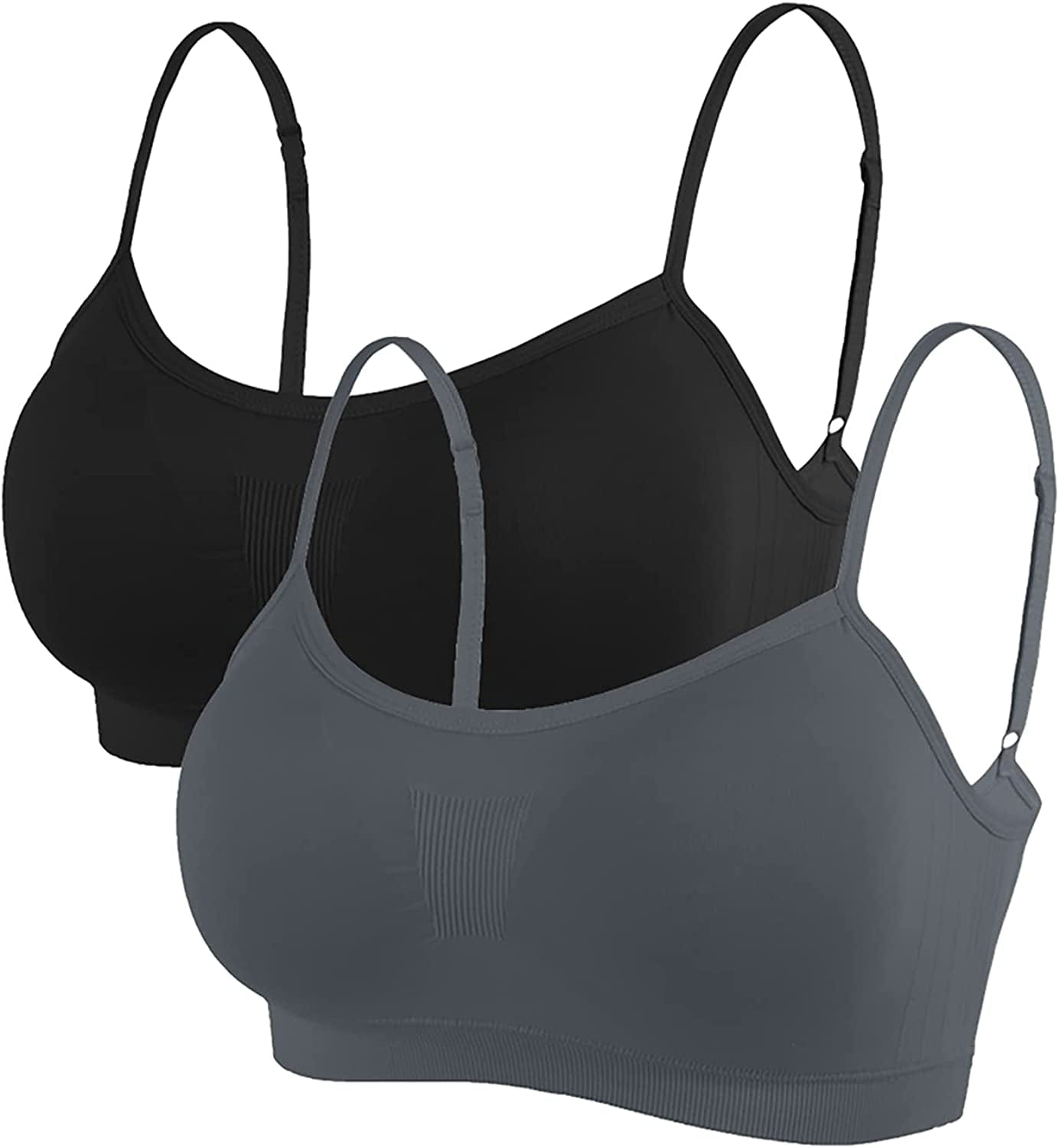 Bralettes Padded Cami Strap Bra, Seamless Sports Bra, Wireless Comfort Lightly T-Shirt Bra Black, Dark Gray / Large