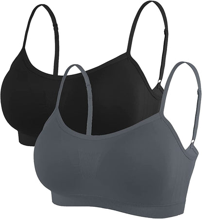 Bralettes Padded Cami Strap Bra, Seamless Sports Bra, Wireless Comfort Lightly T-Shirt Bra Black, Dark Gray / Large