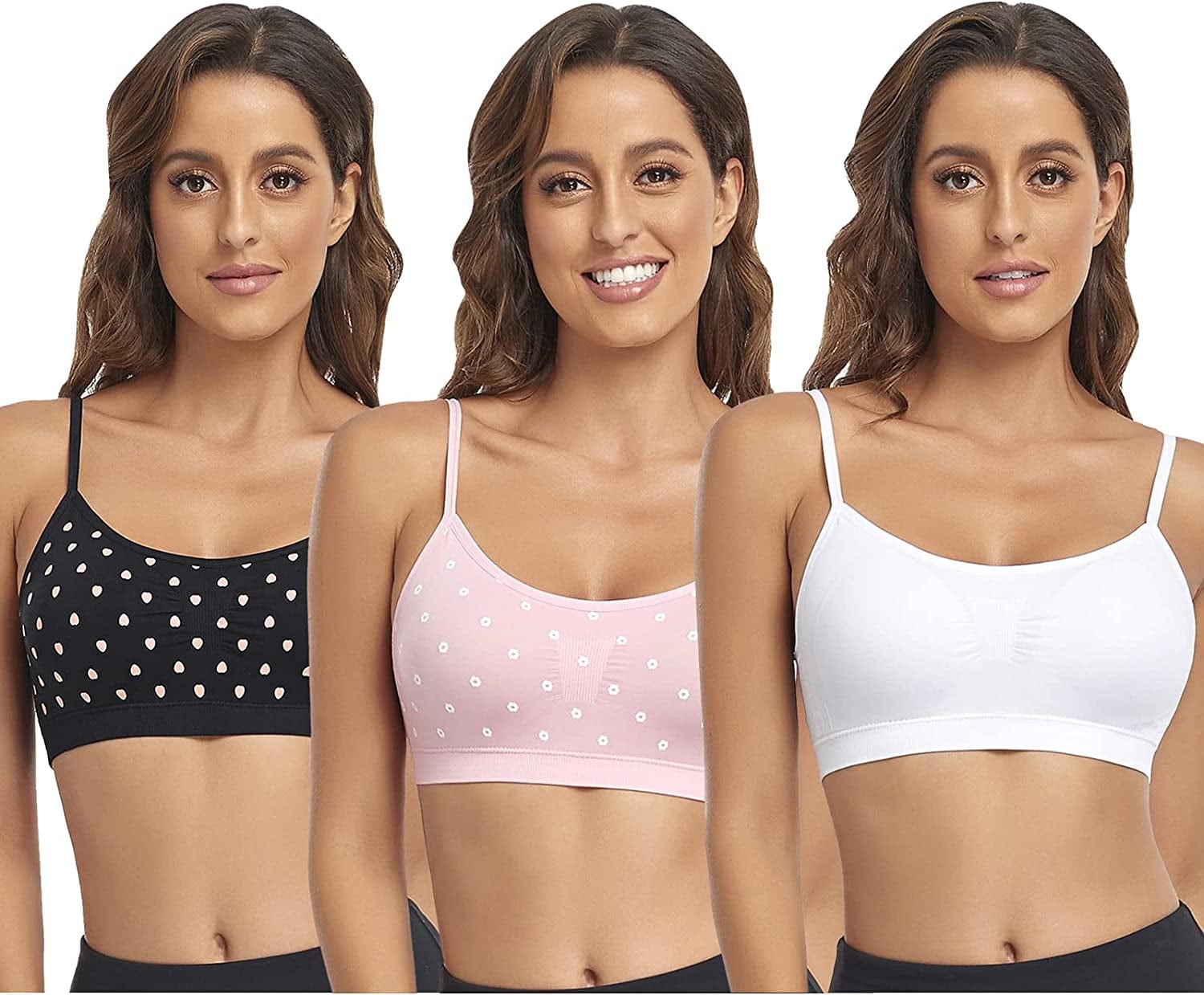 Bralettes Padded Cami Strap Bra, Seamless Sports Bra, Wireless Comfort Lightly T-Shirt Bra White 1, Black Heart 1, Pink 1 / Large