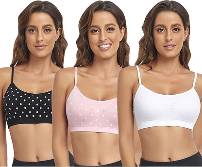 Bralettes Padded Cami Strap Bra, Seamless Sports Bra, Wireless Comfort Lightly T-Shirt Bra White 1, Black Heart 1, Pink 1 / Large