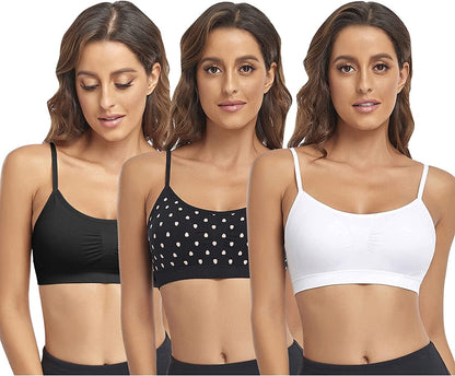 Bralettes Padded Cami Strap Bra, Seamless Sports Bra, Wireless Comfort Lightly T-Shirt Bra Black 1, White 1, Black Heart 1 / Large