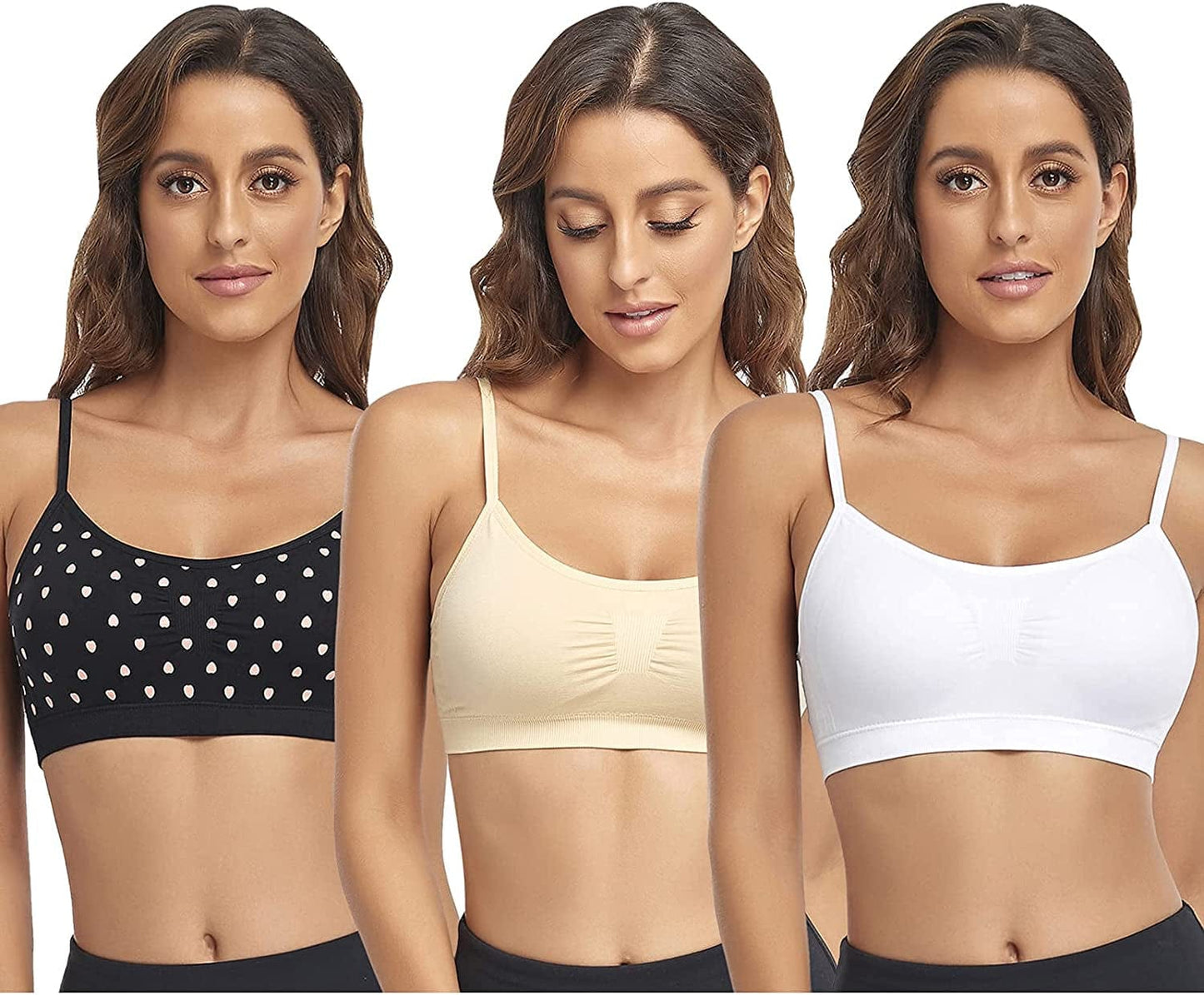 Bralettes Padded Cami Strap Bra, Seamless Sports Bra, Wireless Comfort Lightly T-Shirt Bra White 1, Beige 1, Black Heart 1 / XX-Large