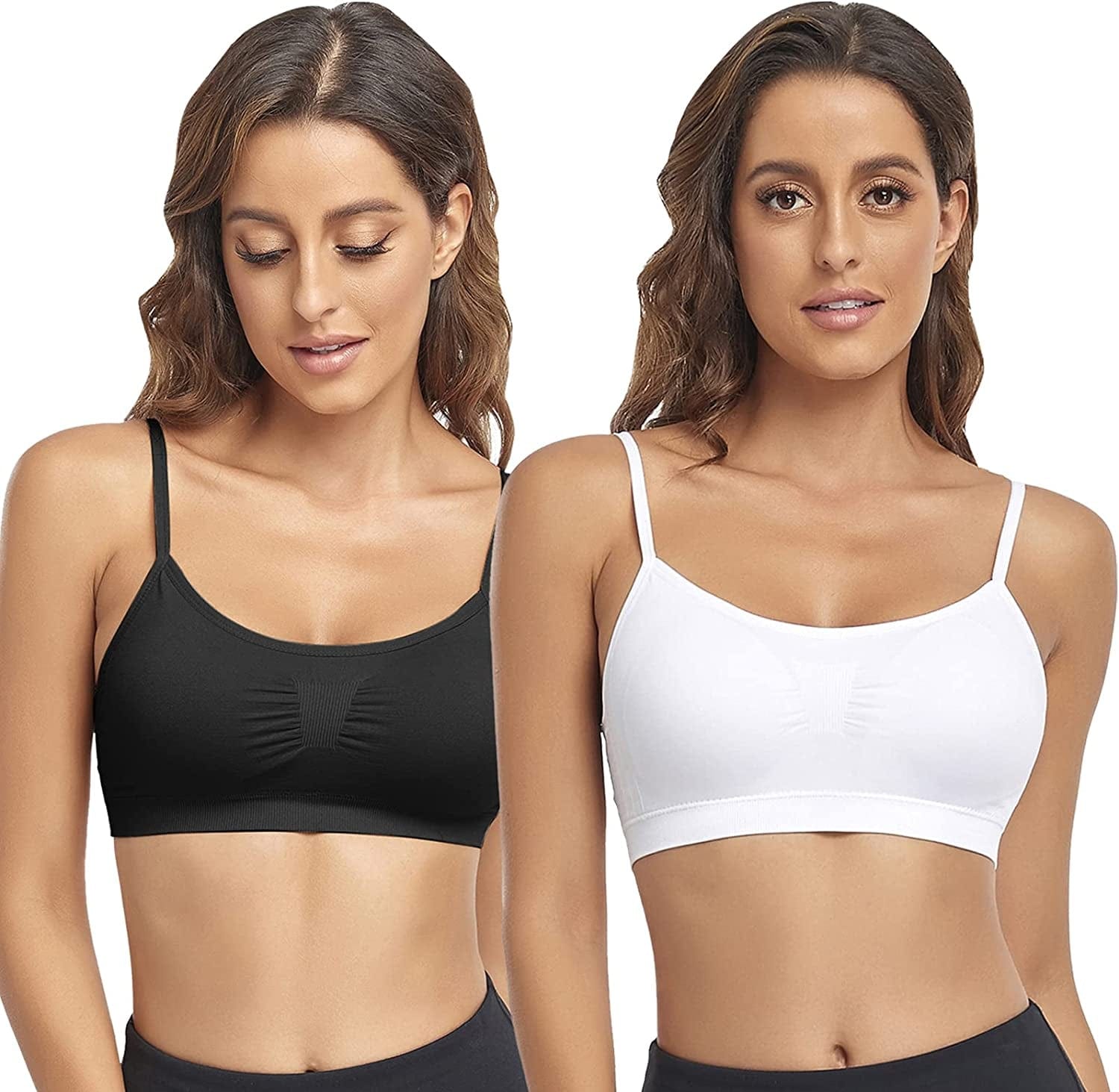 Bralettes Padded Cami Strap Bra, Seamless Sports Bra, Wireless Comfort Lightly T-Shirt Bra White 1, Black 1 / Large