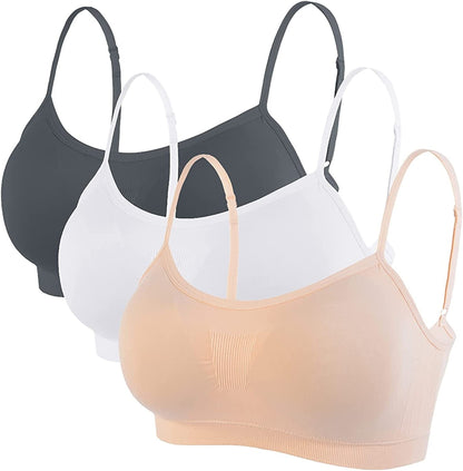 Bralettes Padded Cami Strap Bra, Seamless Sports Bra, Wireless Comfort Lightly T-Shirt Bra White, Apricot, Dark Gray / XX-Large