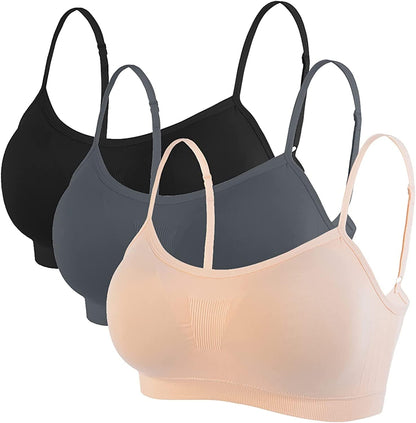Bralettes Padded Cami Strap Bra, Seamless Sports Bra, Wireless Comfort Lightly T-Shirt Bra Black, Apricot, Dark Gray / XX-Large