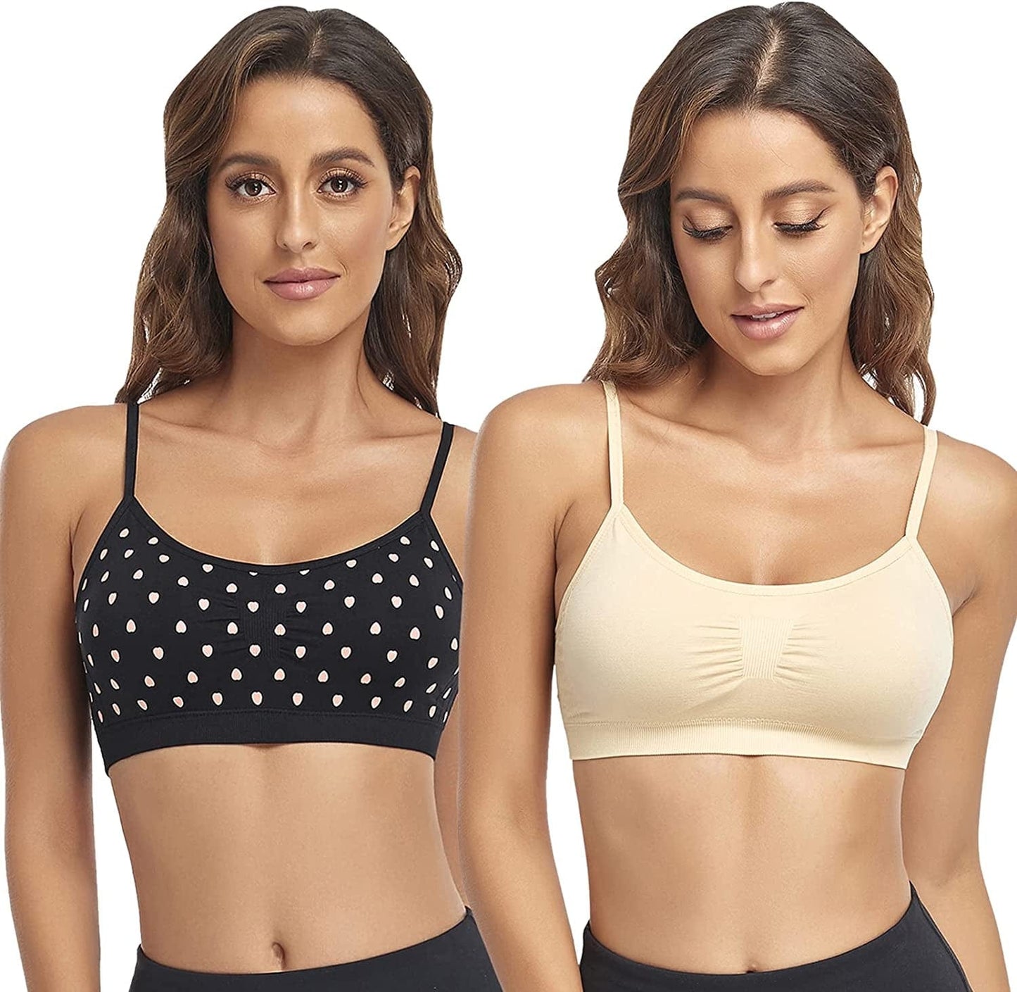 Bralettes Padded Cami Strap Bra, Seamless Sports Bra, Wireless Comfort Lightly T-Shirt Bra Black Heart 1, Skin 1 / Large