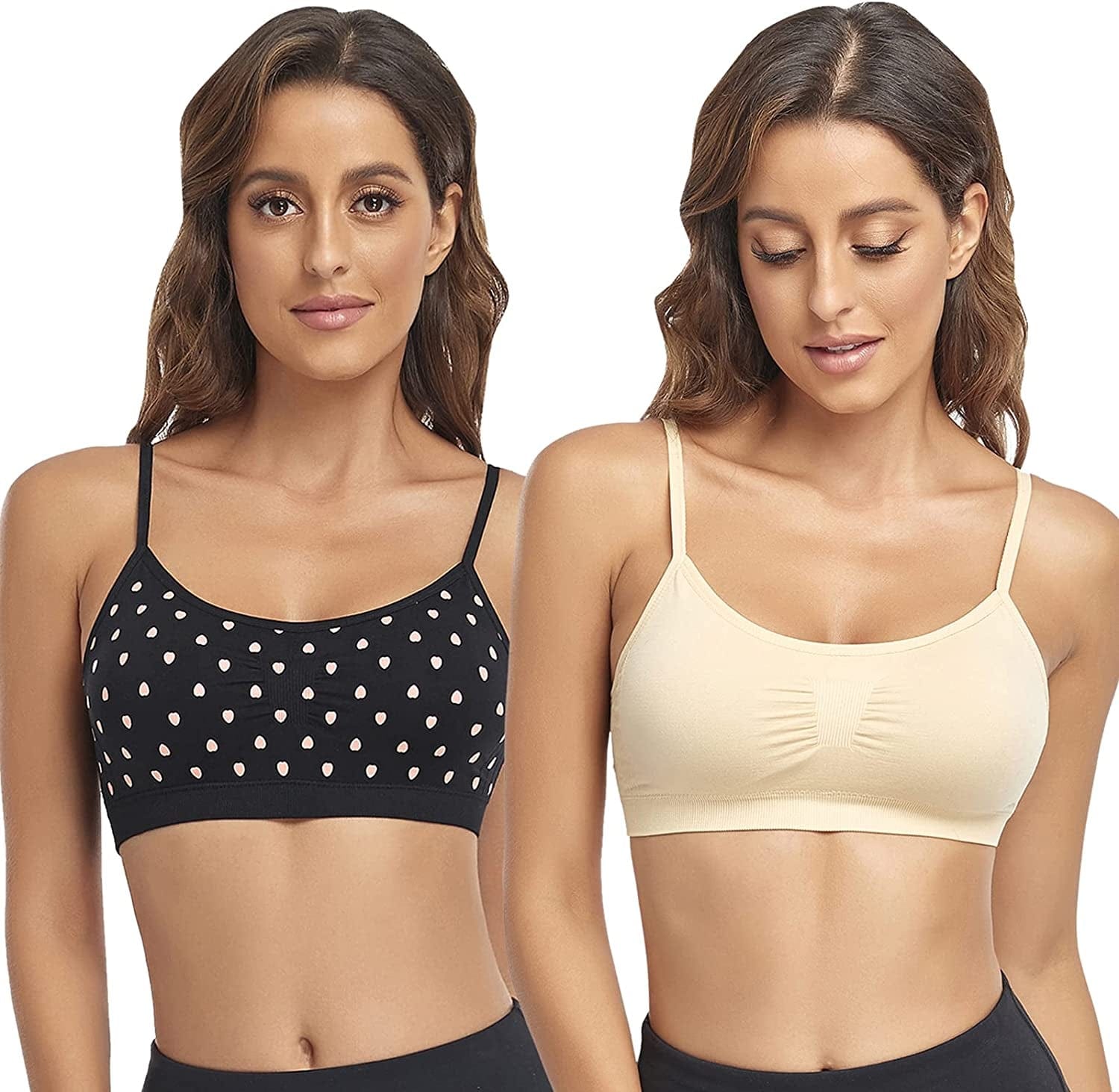 Bralettes Padded Cami Strap Bra, Seamless Sports Bra, Wireless Comfort Lightly T-Shirt Bra Black Heart 1, Skin 1 / Large