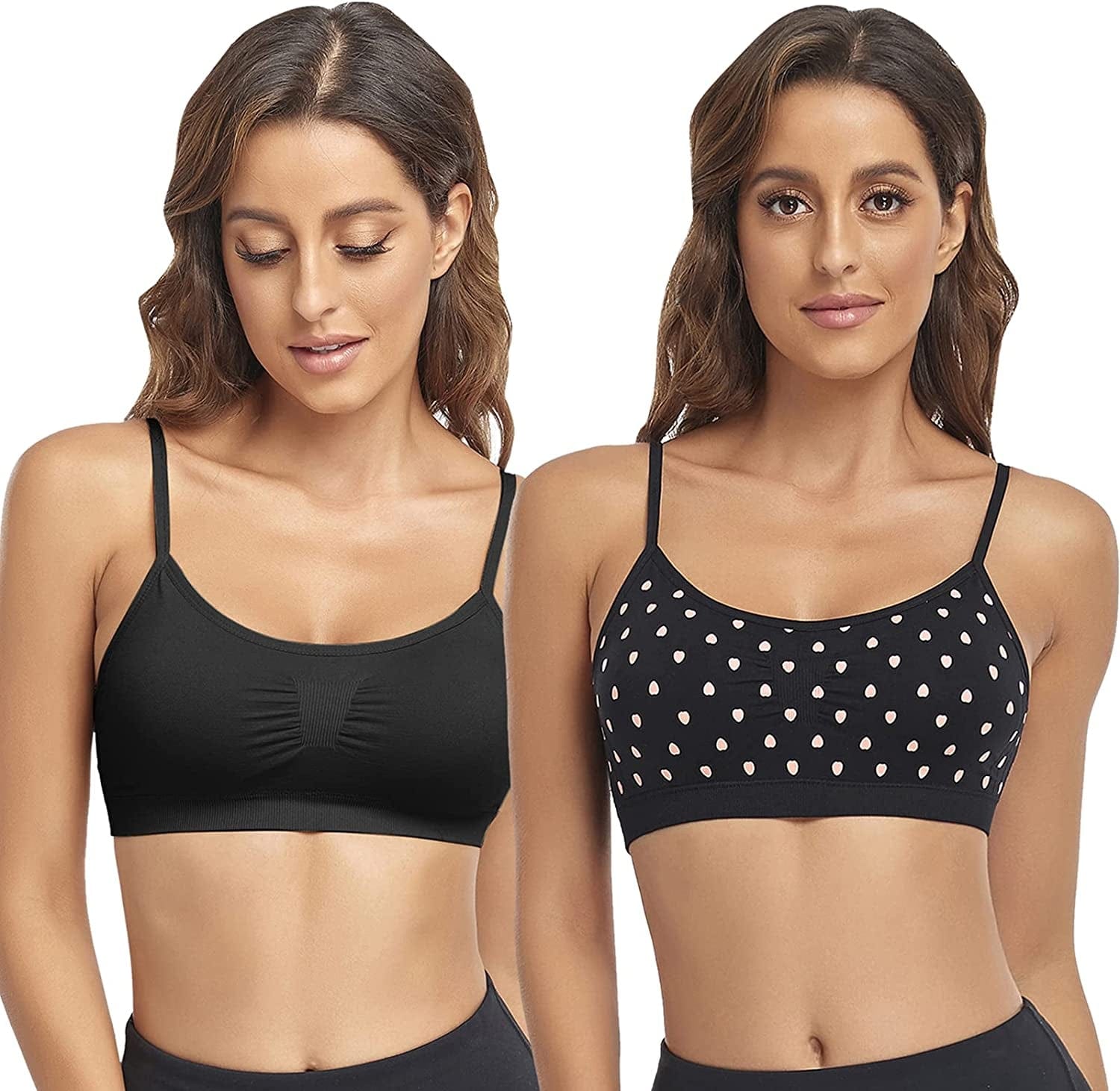 Bralettes Padded Cami Strap Bra, Seamless Sports Bra, Wireless Comfort Lightly T-Shirt Bra Black 1, Black Heart 1 / Large