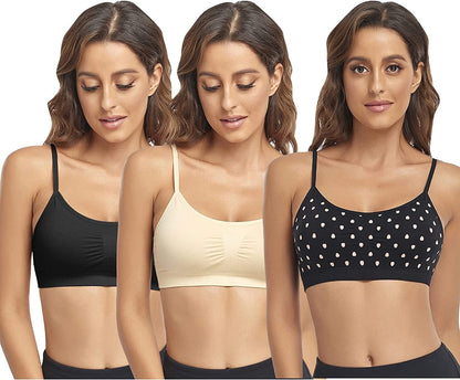 Bralettes Padded Cami Strap Bra, Seamless Sports Bra, Wireless Comfort Lightly T-Shirt Bra Black 1, Black Heart 1, Skin 1 / Large